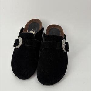 I.N.C. Clogs‎ Womens 7.5 Black Suede Wenna Slip-On Buckled
